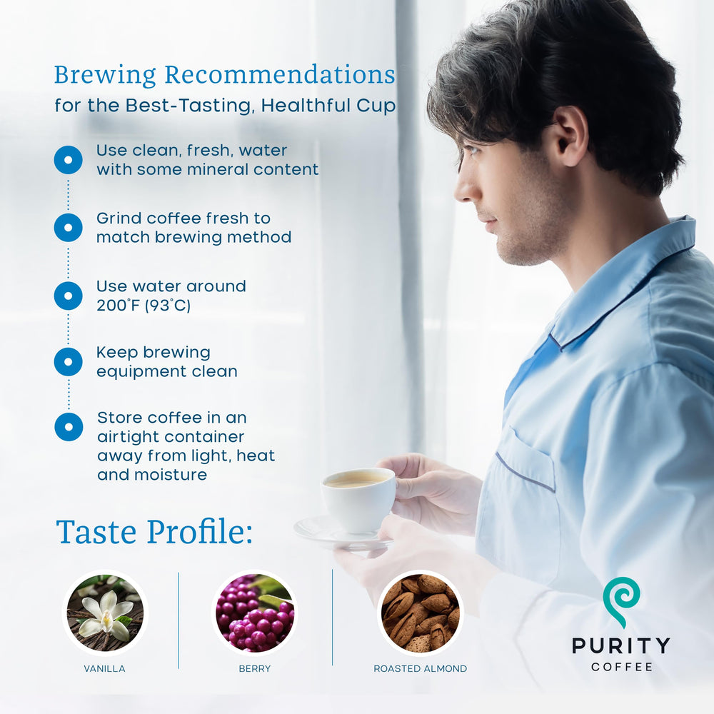 Purity Coffee BALANCE fresh-roasted bag image promises aroma that lingers after brewing.