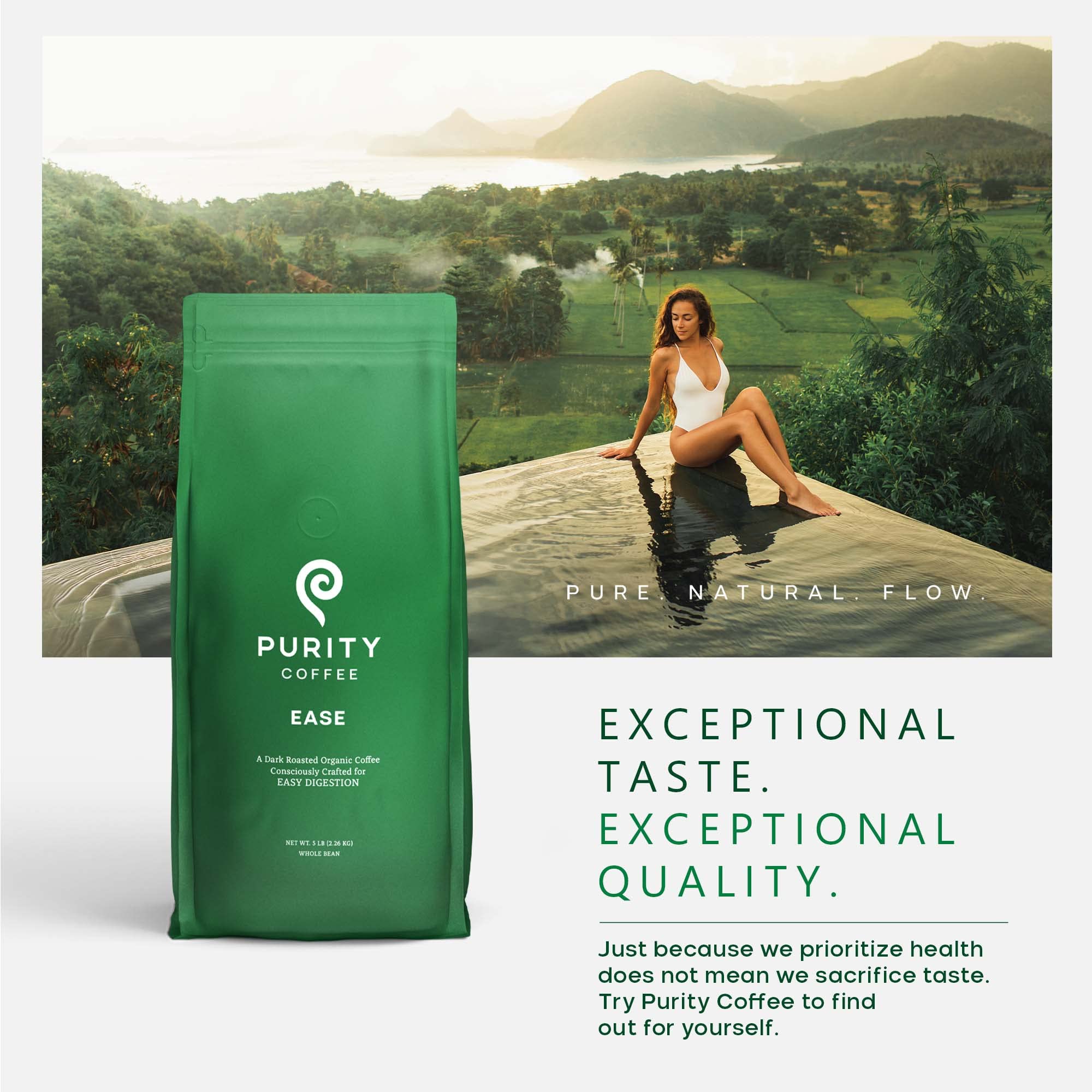 Purity Coffee EASE 5lb bag ready for daily home brewing and sharing.