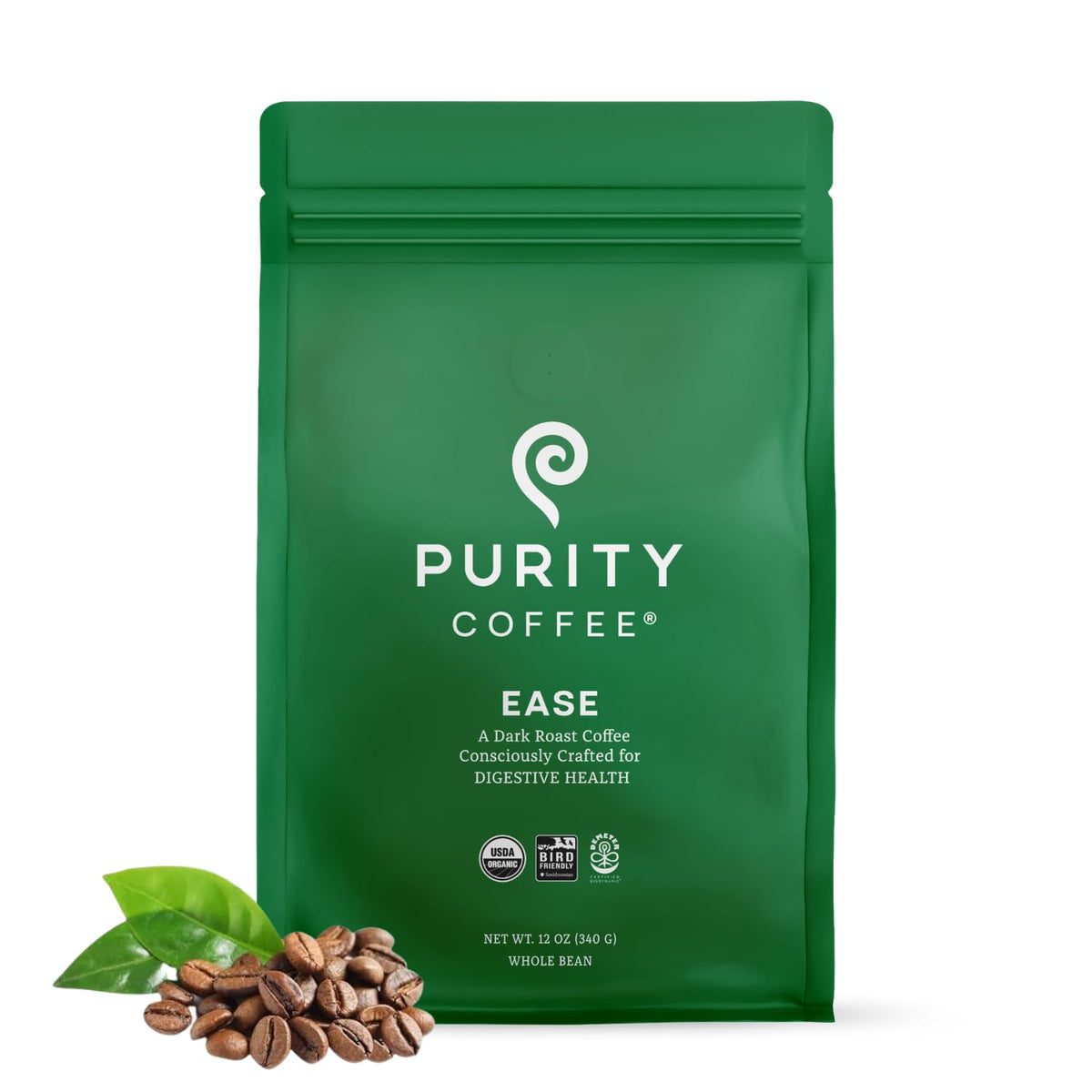 Purity Coffee EASE dark roast bag, fresh aroma and easy digestion