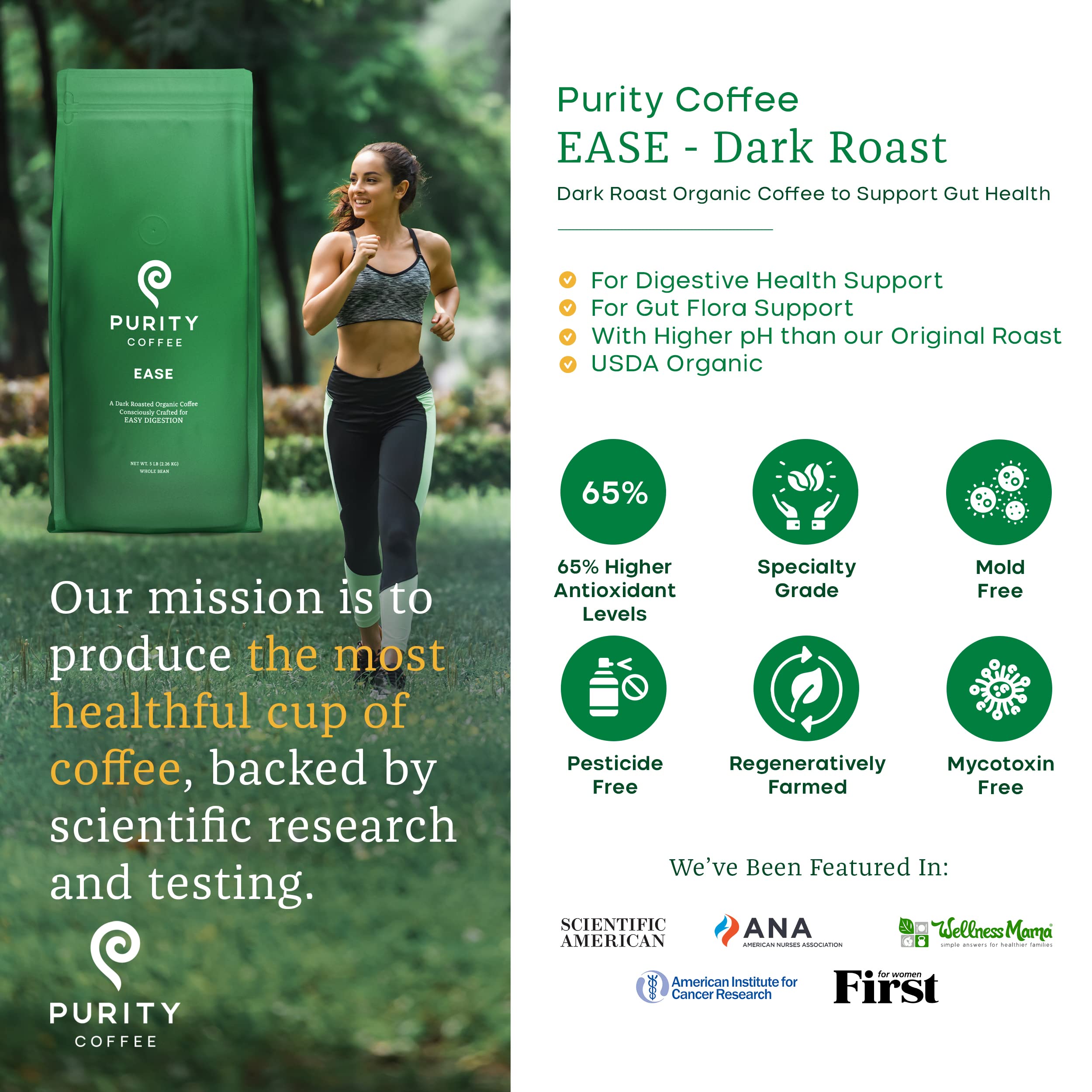 Purity Coffee EASE nitrogen-flush packaging preserves freshness and flavor.