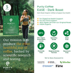 Purity Coffee EASE organic certifications label on packaging.