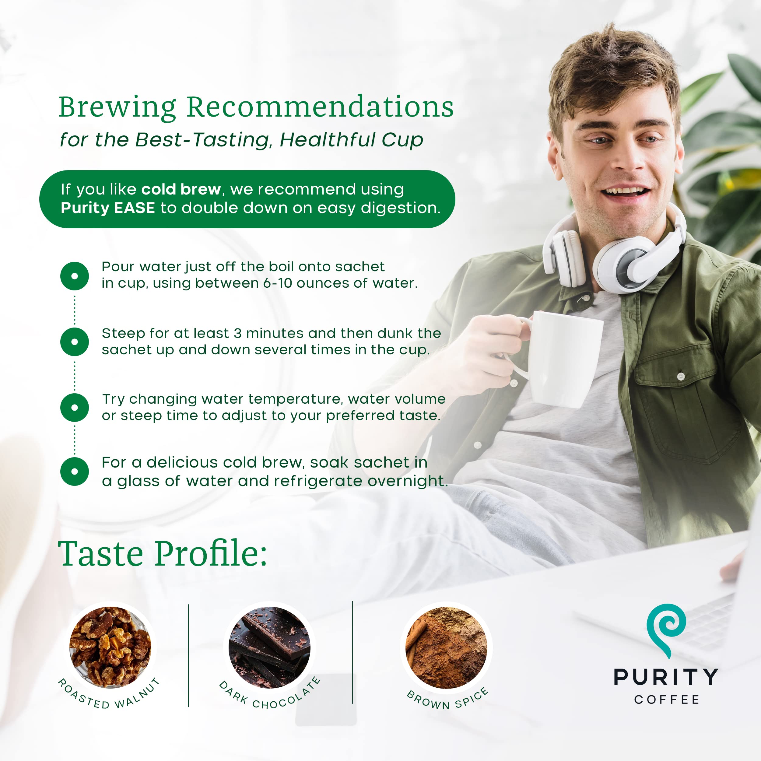 Purity Coffee EASE single-serve sachets ready to brew.