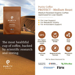 Nitrogen-flushed Purity Coffee PROTECT bag preserves freshness and aroma.
