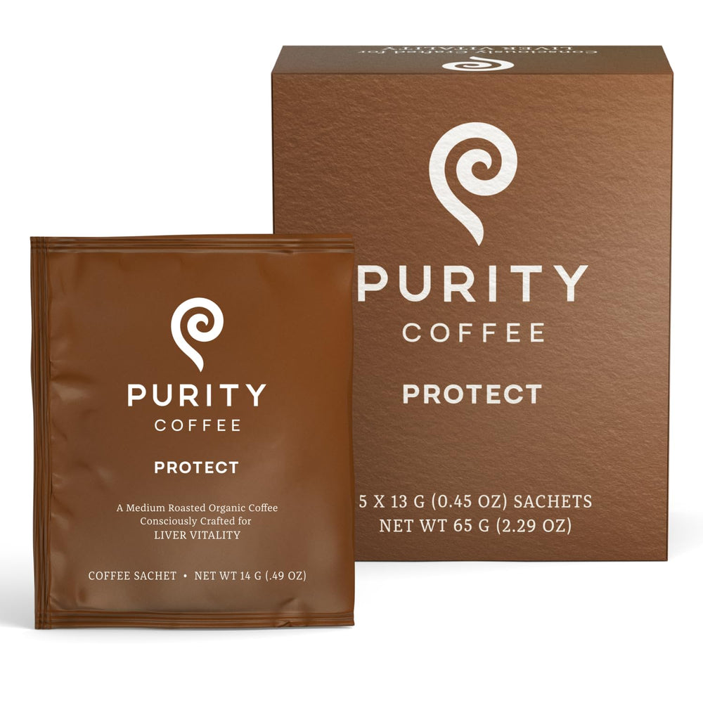 Purity Coffee PROTECT sachets ready for on-the-go, antioxidant-rich brews.