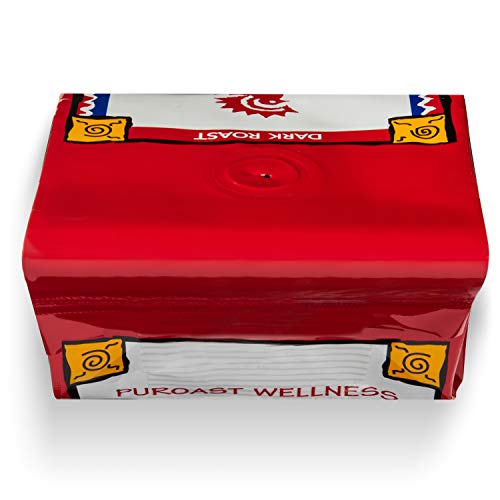 Puroast Bourbon Pecan Torte bag on a shelf signaling quality sourcing