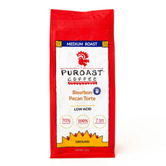 Puroast Bourbon Pecan Torte ground coffee prepared for a pour-over