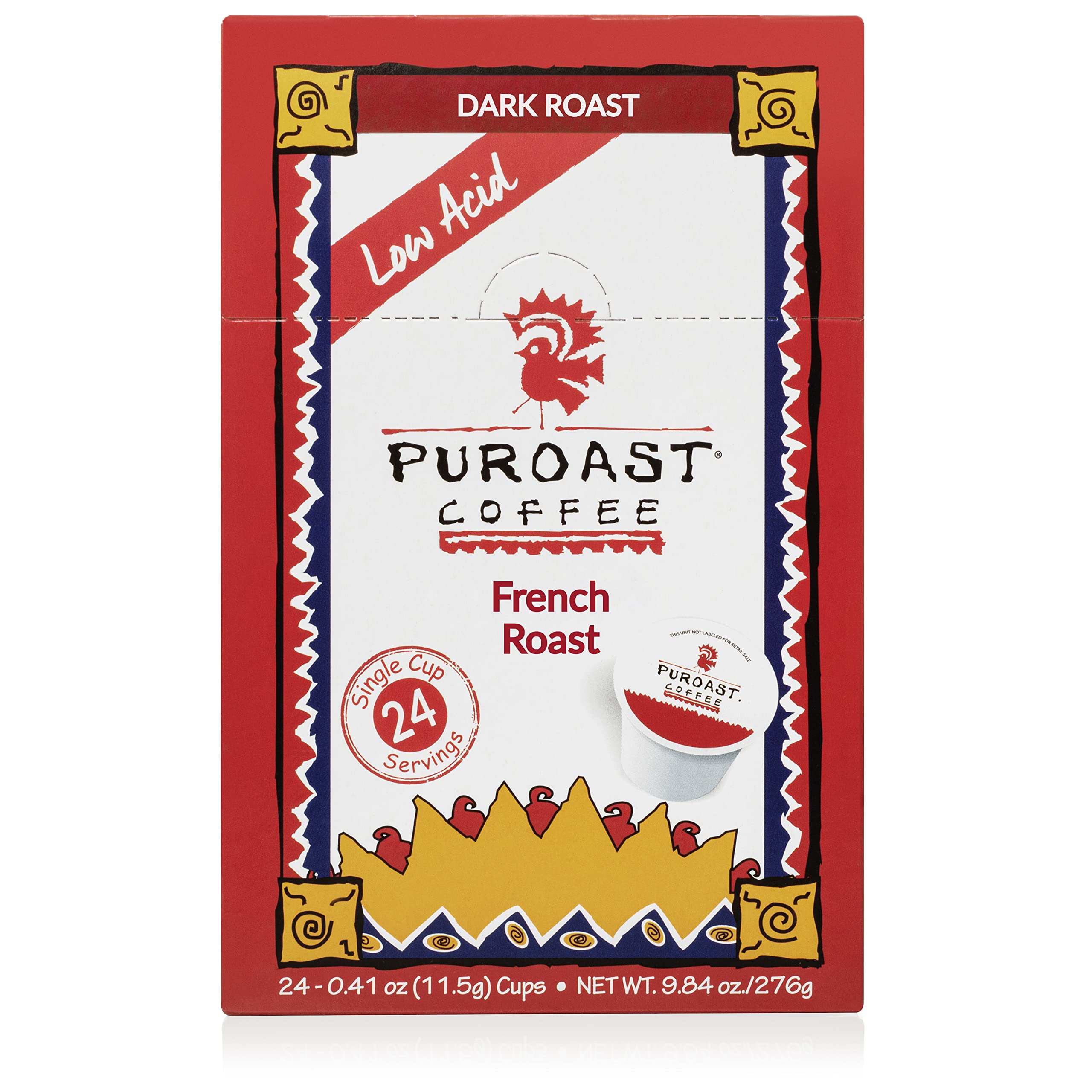 Puroast low-acid label highlights 70% less acid for friendly brewing