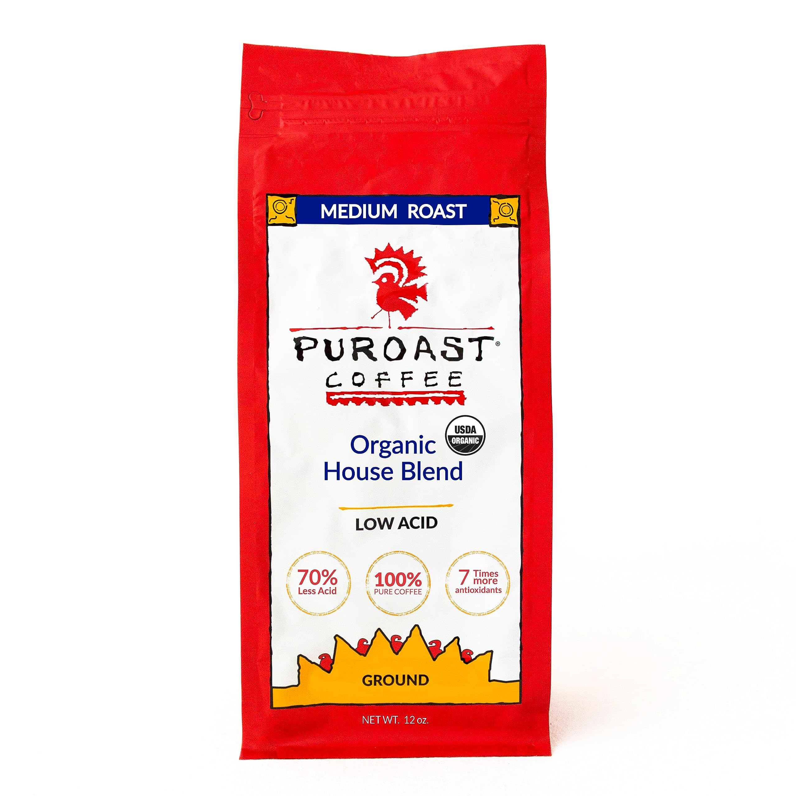 Puroast Ground Coffee House Blend with smooth flavor for everyday mornings.