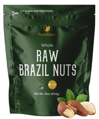 PuroRaw Brazil Nuts raw 1lb pack: clean, unsalted nuts for versatile snacking.