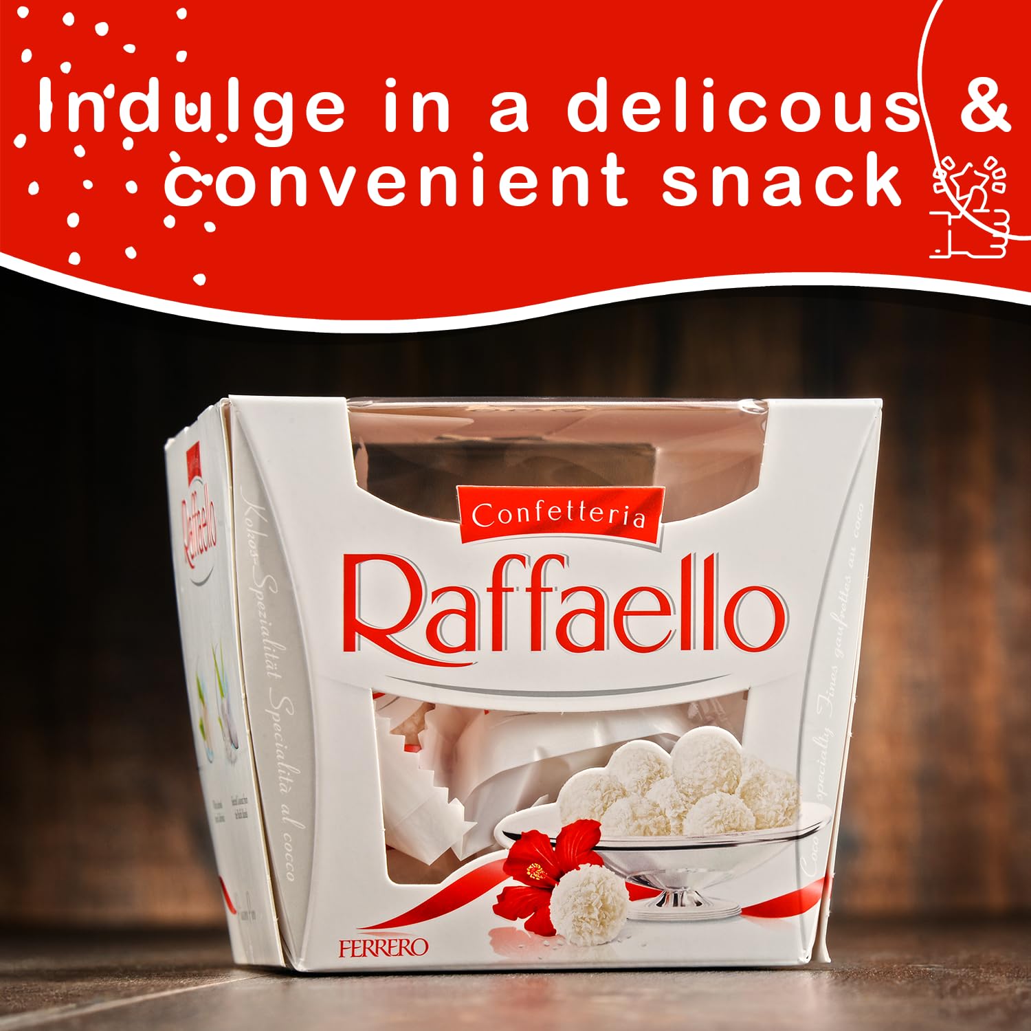 Purpalia Raffaello individually wrapped confections ideal for sharing.