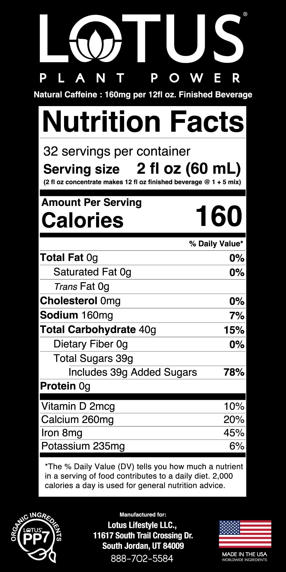 Purple Lotus Plant Power concentrate label closeup highlighting natural ingredients for clean energy.