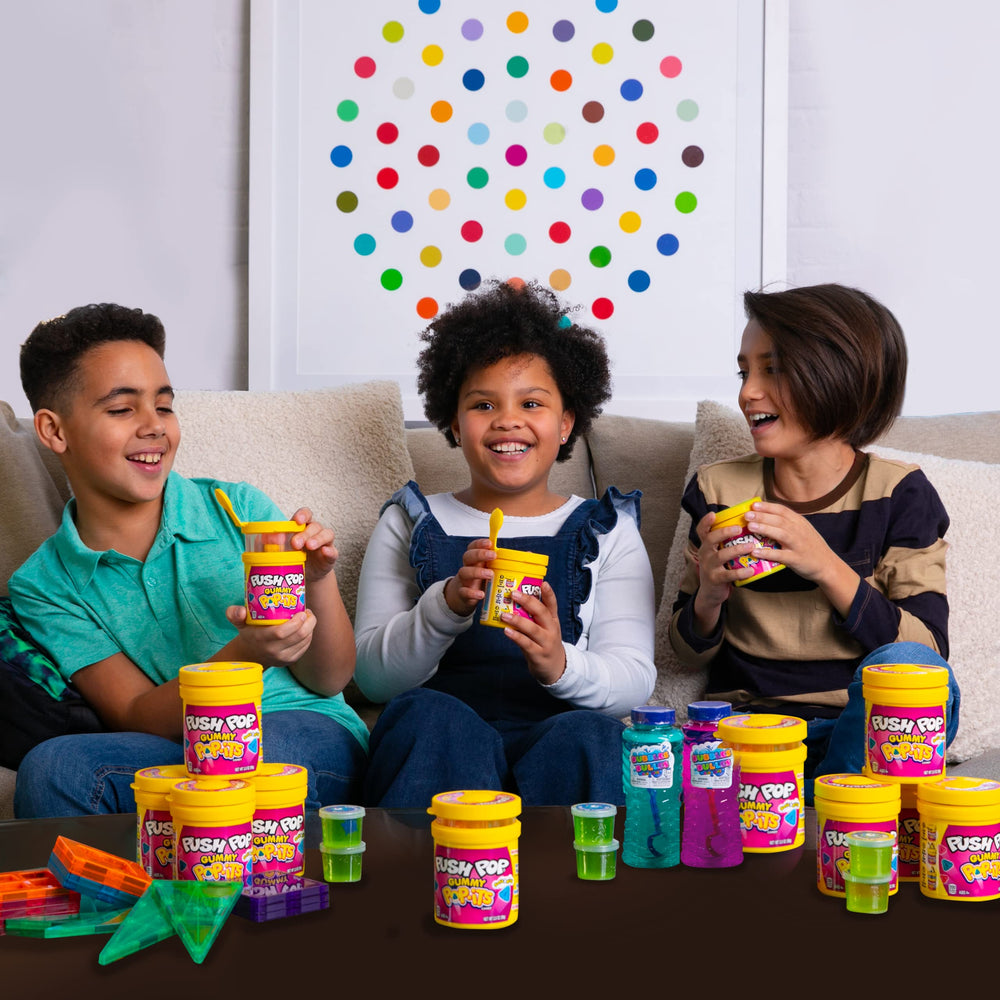 Push Pop Pop-Its gummies assortment visual highlighting fruity flavors for kids and friends