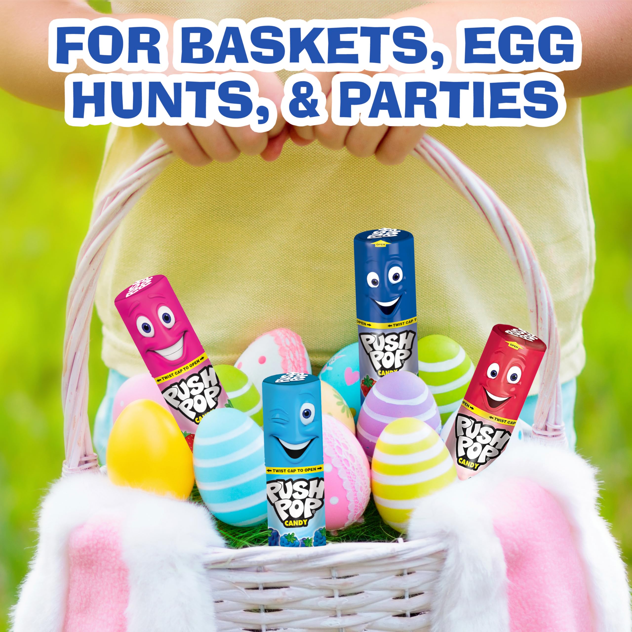 Push Pop Strawberry and Blue Raspberry visuals to attract kids at parties.