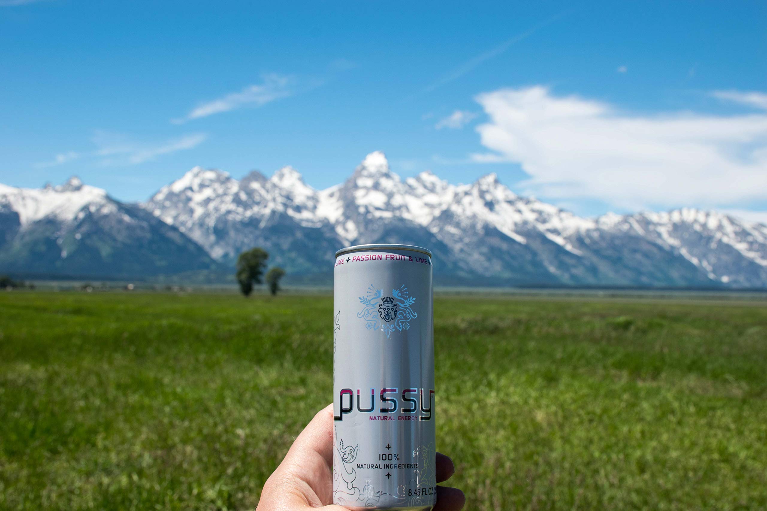 Pussy Natural Energy bottle highlights natural caffeine blend