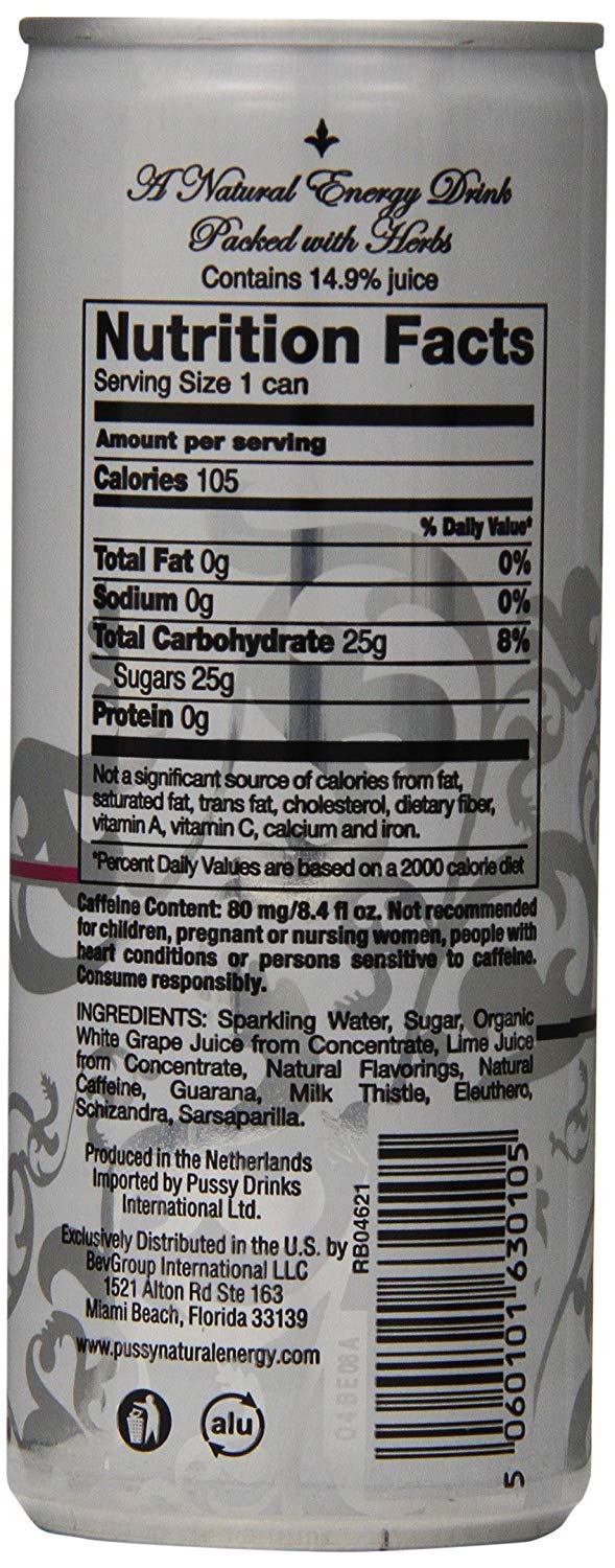 Pussy Natural Energy 6-pack cans ready for on-the-go
