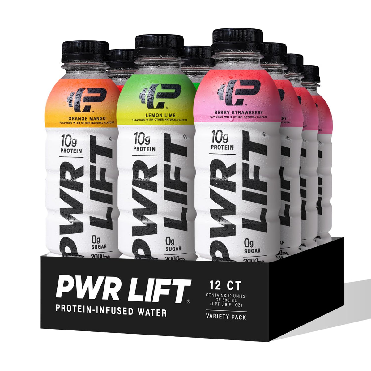 PWR LIFT whey water sports drink bottle delivering refreshing post-workout hydration.