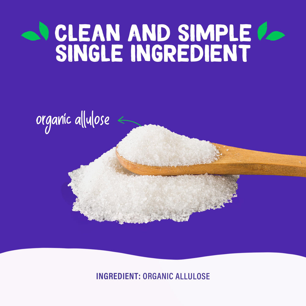 Pyure Allulose in a measuring spoon for recipe testing.