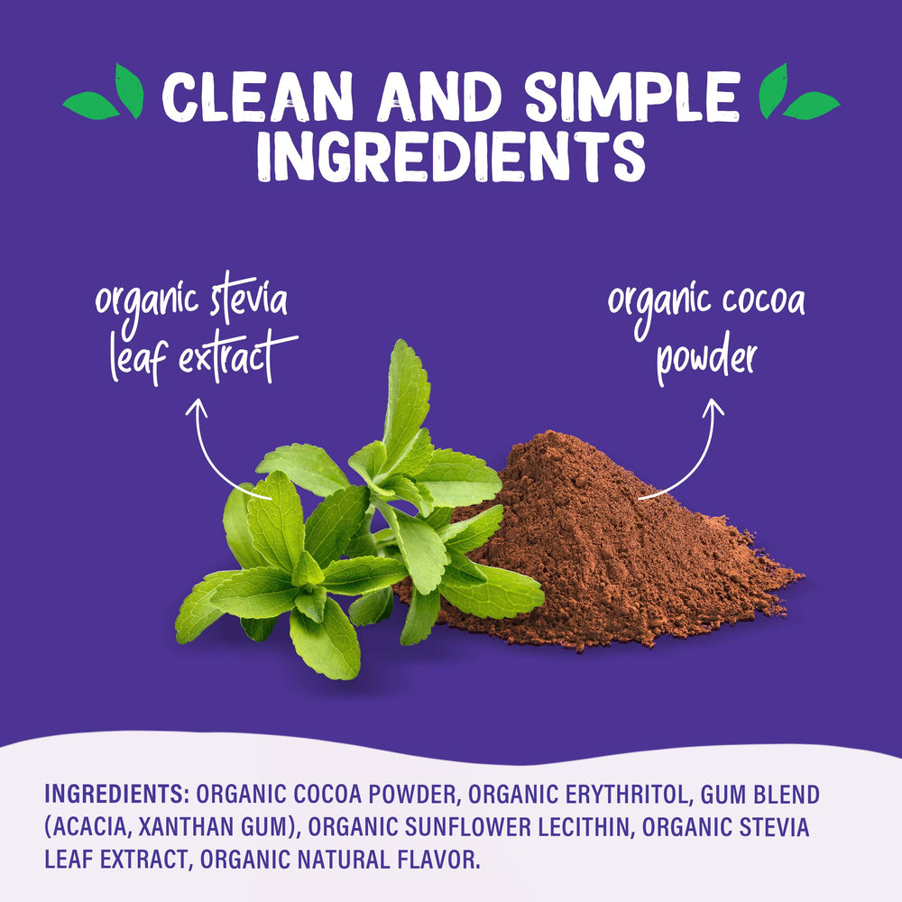 Pyure chocolate drink mix glass with plant-based milk ready to sip