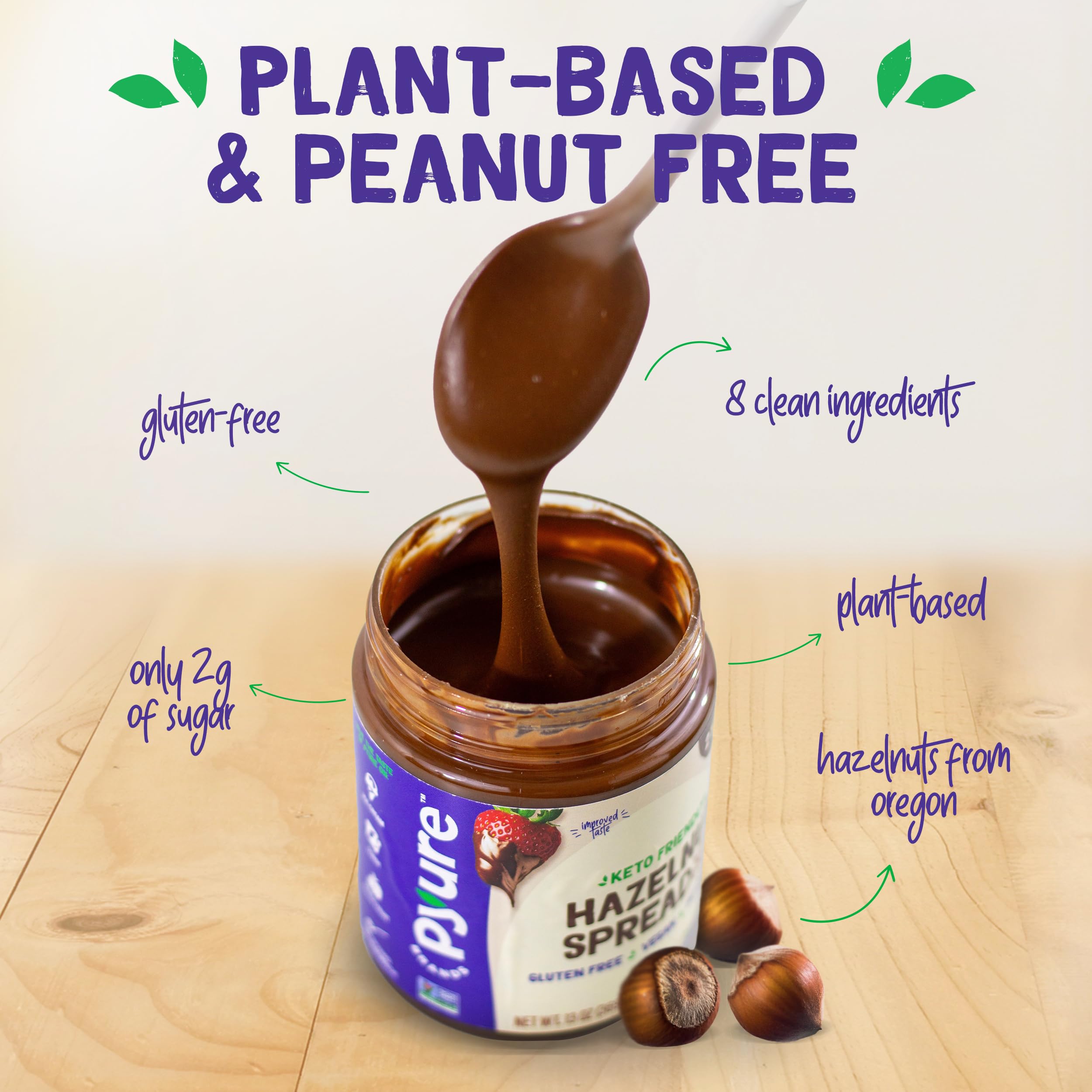 Ingredient list highlighting Oregon hazelnuts in Pyure spread