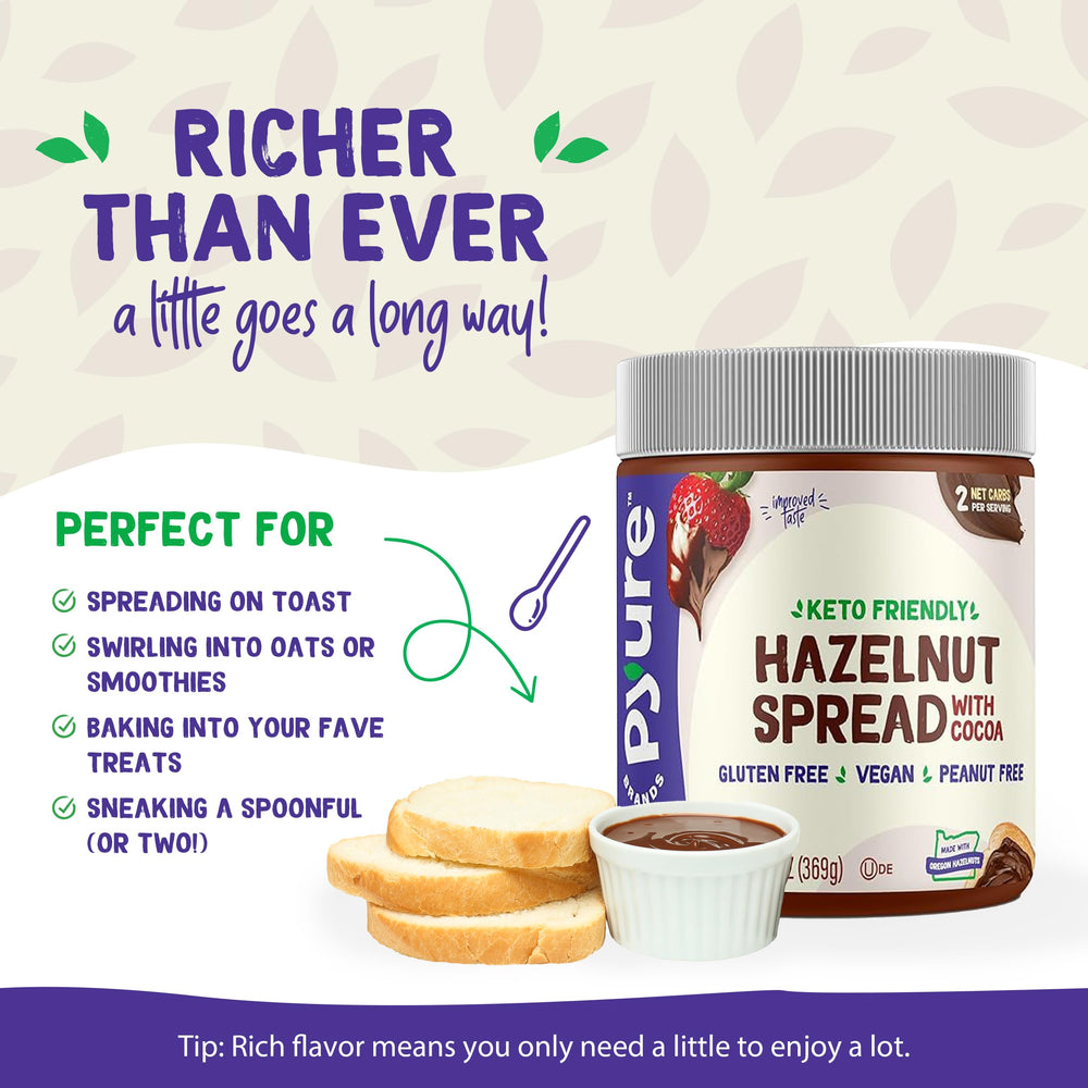 Pyure Keto Hazelnut Spread on toast, a breakfast idea