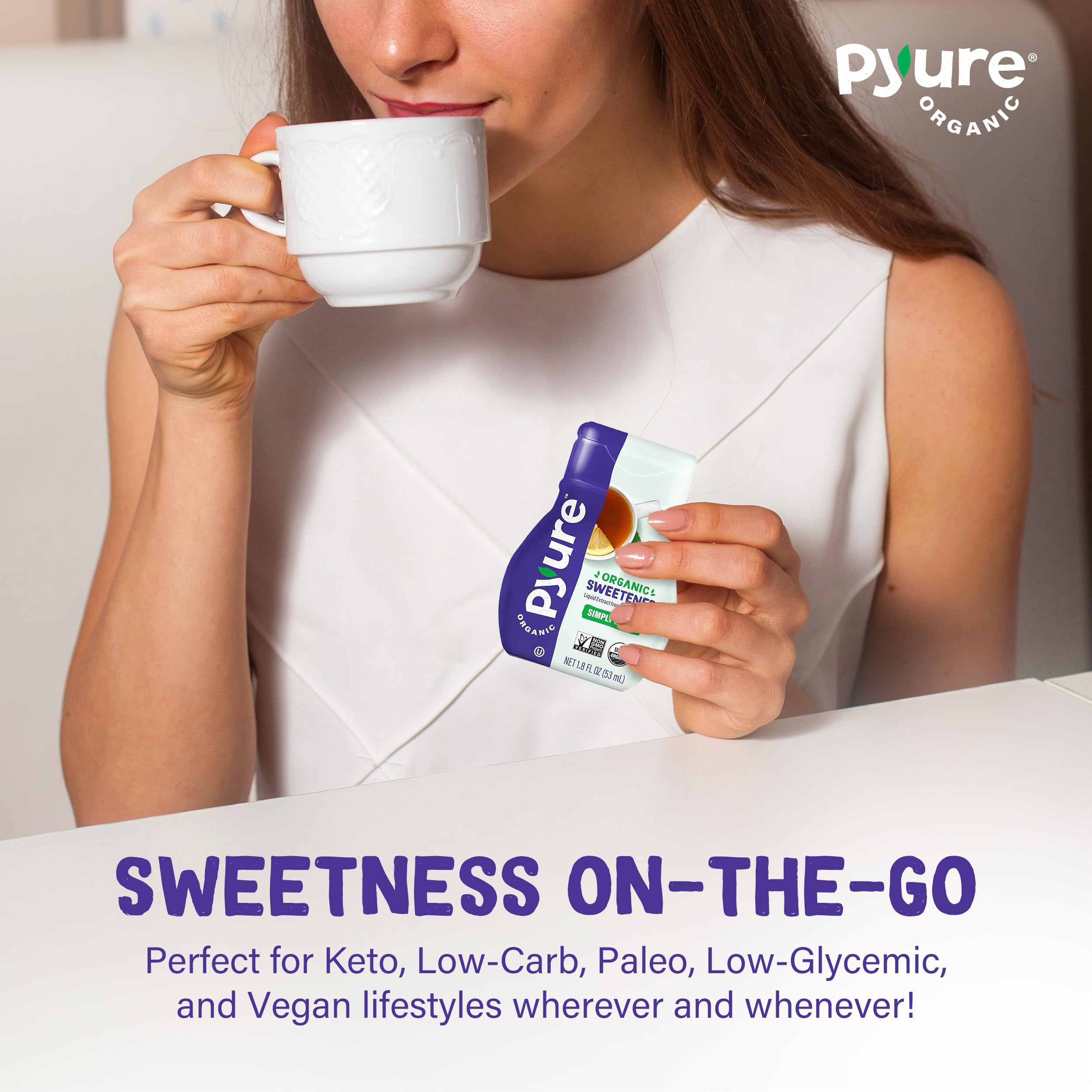 Kitchen scene with Pyure Liquid Stevia used for everyday cooking.