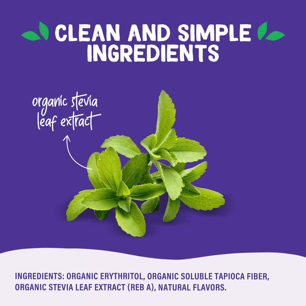Pyure Organic Powdered Sweetener ingredients include organic stevia and erythritol.