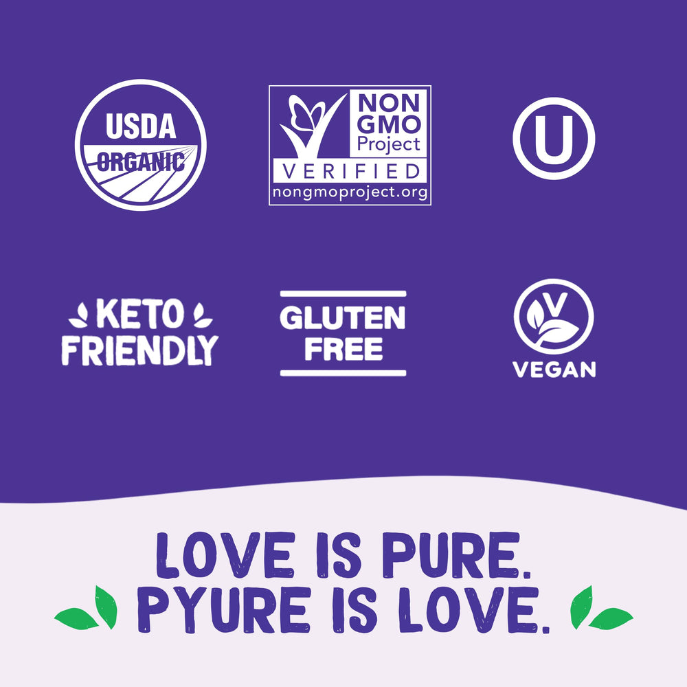 Pantry jar labeled Pyure Organic Stevia Blend, great for low-carb storage.
