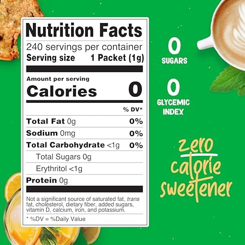 Pyure Stevia Packets beside a coffee cup for keto-friendly sweetness