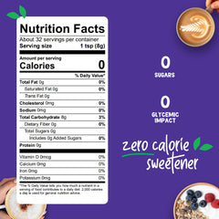 Pyure Organic Sweetener bottle closeup highlights clean, plant-based sweetness without erythritol.
