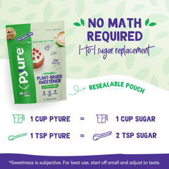 Pyure Organic Sweetener measuring-spoon setup demonstrates versatile baking and beverages.