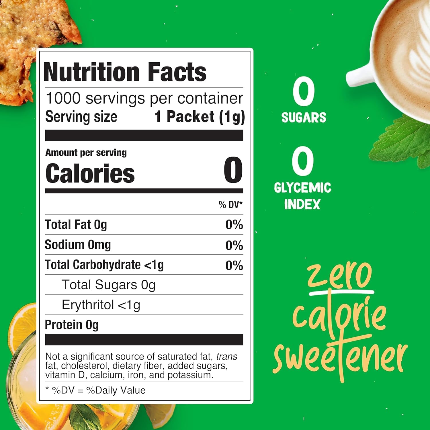 Pyure stevia packets being poured into coffee; keto-friendly sweetness ready.