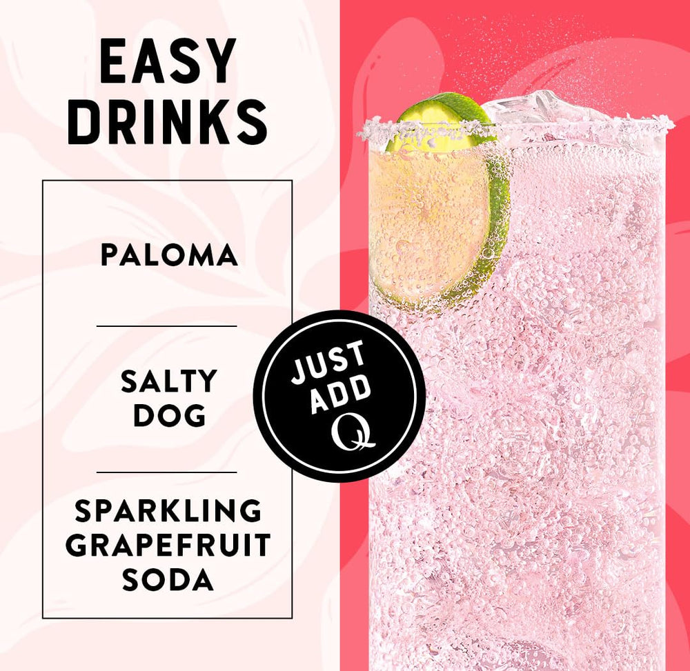 Q MIXERS can close-up with grapefruit pieces enhances realism