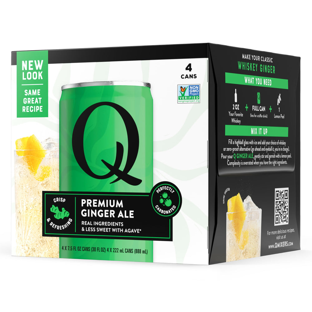 Q Mixers Ginger Ale bottle front view with crisp labeling, ideal for elevated cocktails.