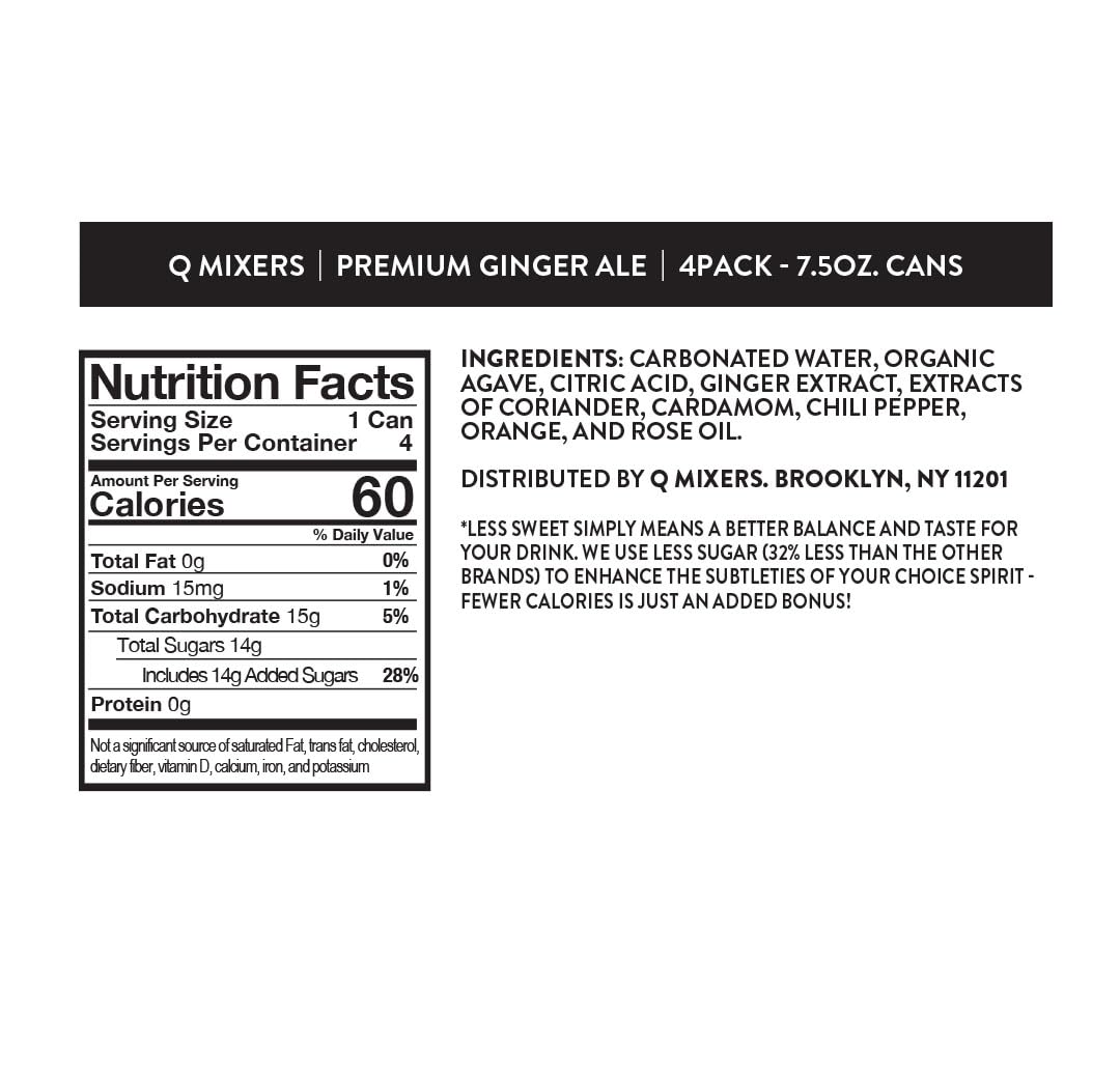 Q MIXERS Ginger Ale close-up, real ginger flavor enhances mixed drinks