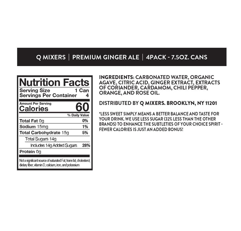 Q MIXERS Ginger Ale close-up, real ginger flavor enhances mixed drinks