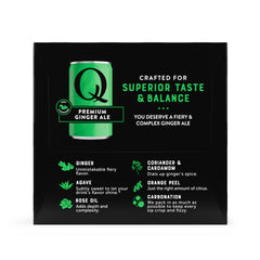 Closeup of Q Mixers Ginger Ale ingredients, highlighting real flavors and no artificial additives.