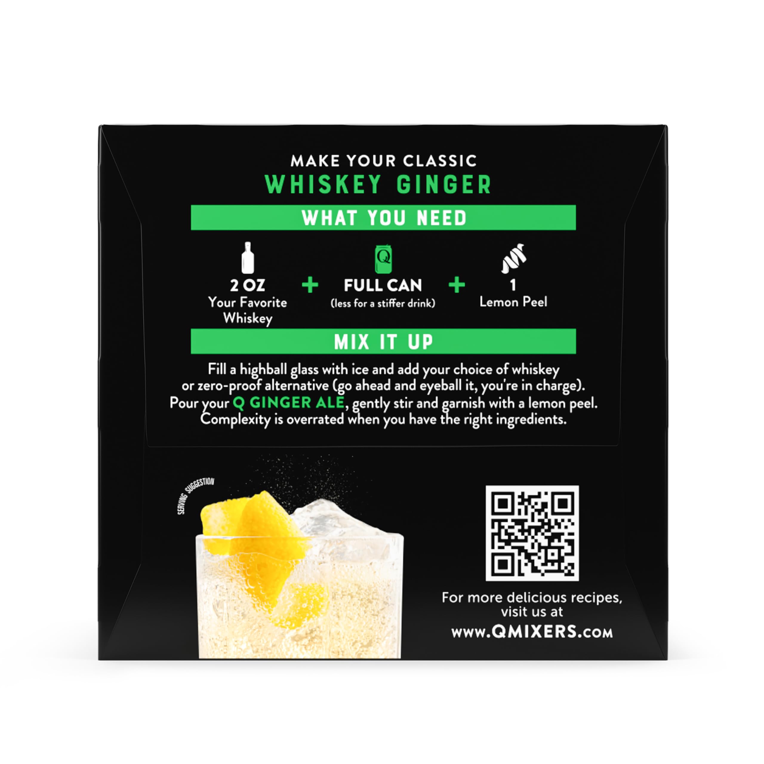 Label closeup on Q Mixers Ginger Ale, showcasing Non-GMO and kosher certifications.