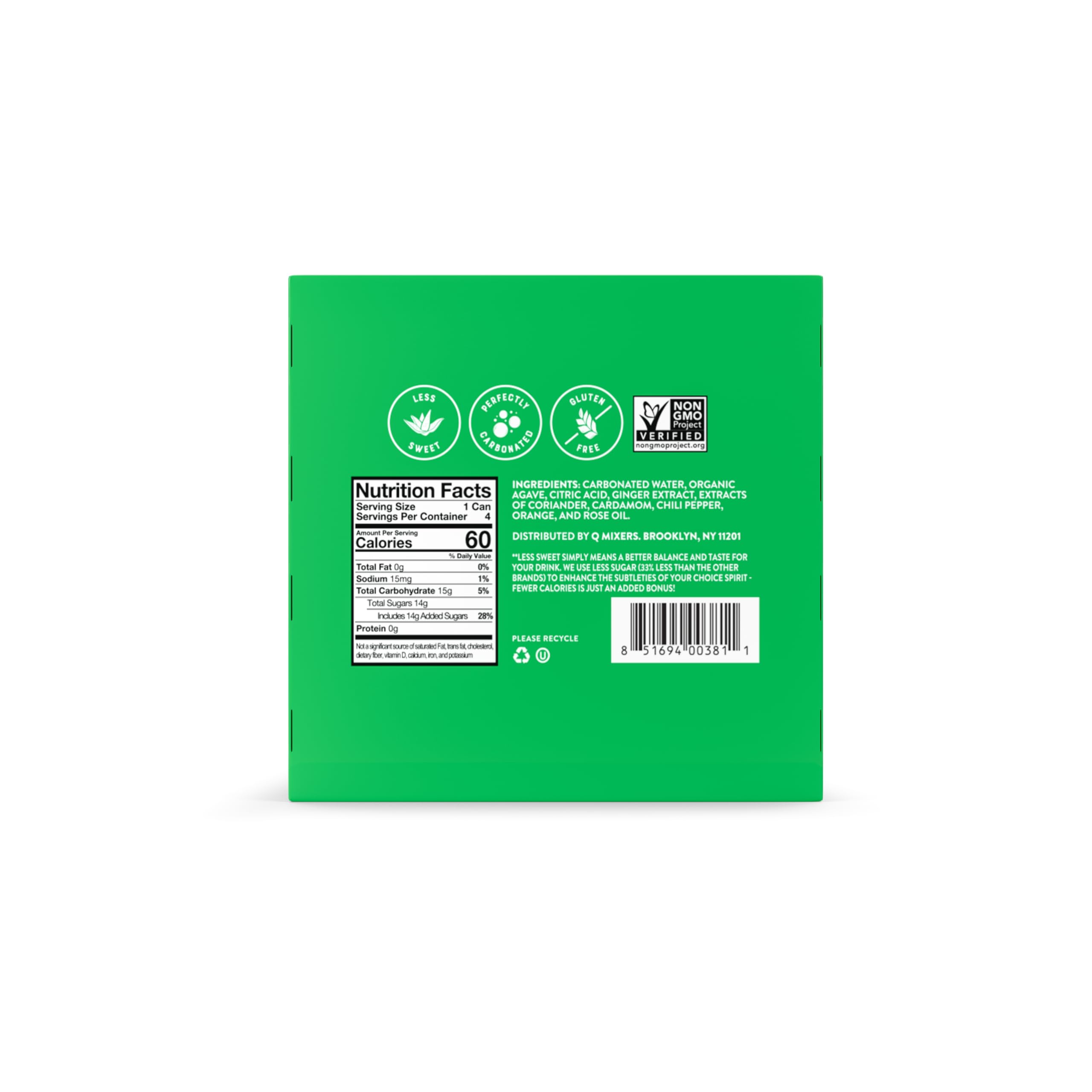 Q Mixers Ginger Ale four-pack on display, great for home bars and entertaining.