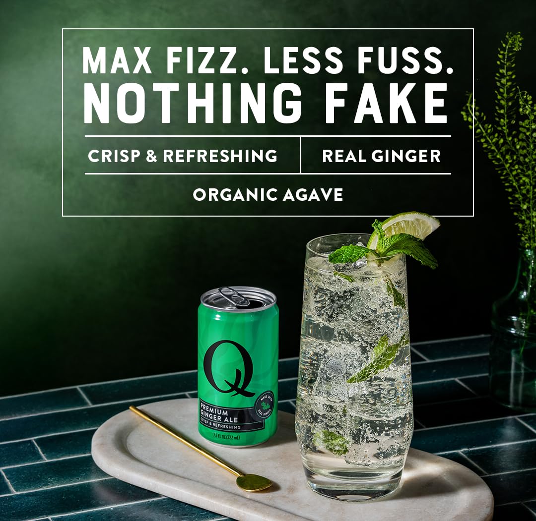 Q MIXERS Ginger Ale bottle highlight, rose oil aroma adds finesse
