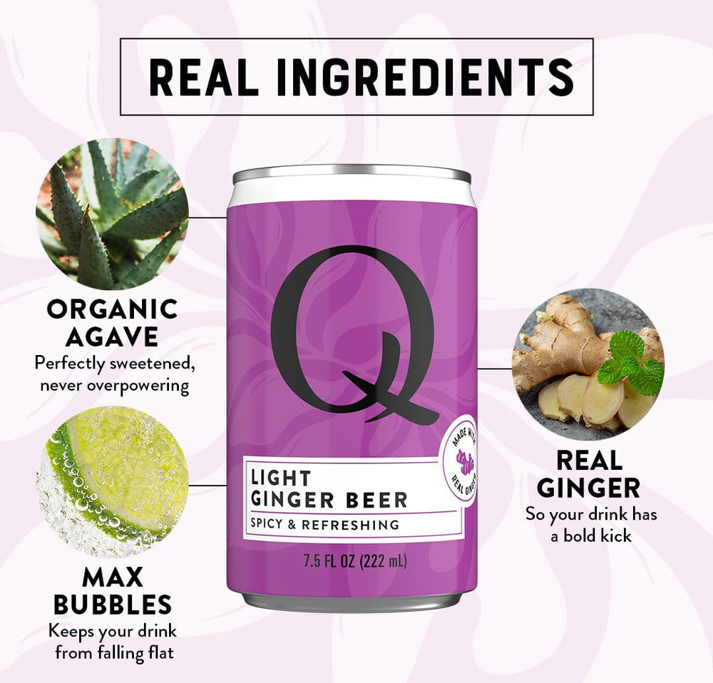 Bubbles rise in Q Mixers ginger beer illustrating its fizz for refreshing sips.