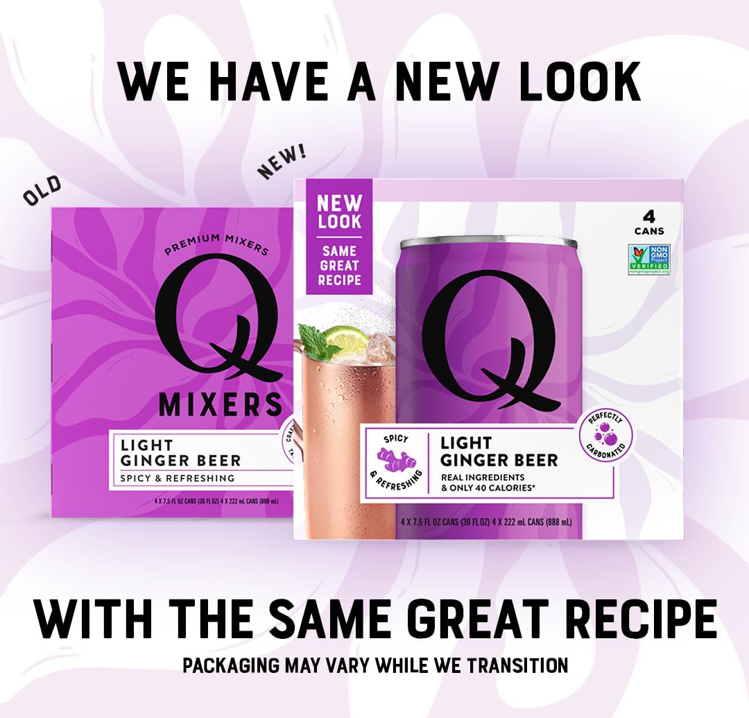 Q Mixers Light Ginger Beer label highlighting real ingredients and no artificial sweeteners.