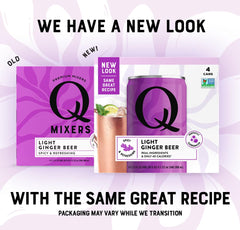 Q Mixers Light Ginger Beer label highlighting real ingredients and no artificial sweeteners.