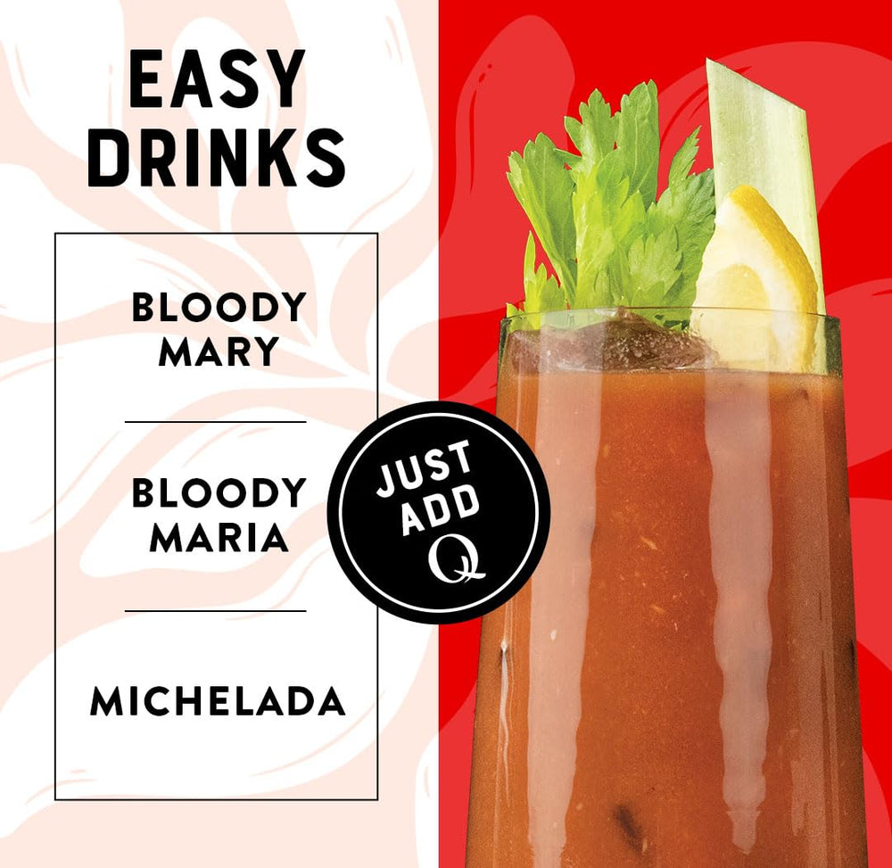 Q MIXERS Bloody Mary setup on bar for easy party drinks
