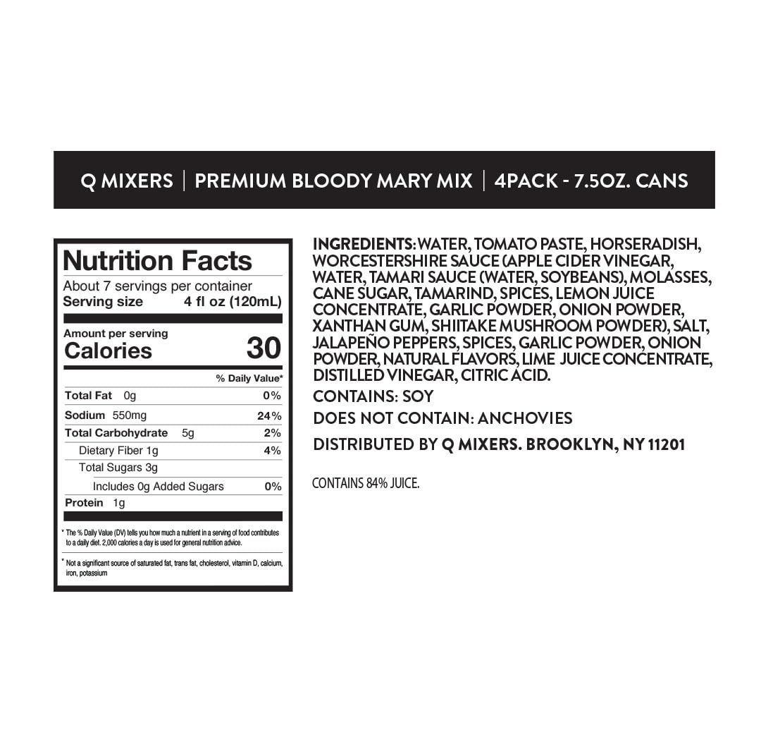 Q MIXERS Q BLOODY MARY MIX can side shows label details and ingredients