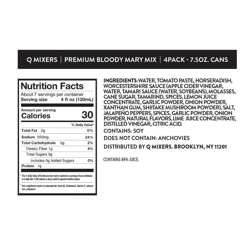 Q MIXERS Q BLOODY MARY MIX can side shows label details and ingredients