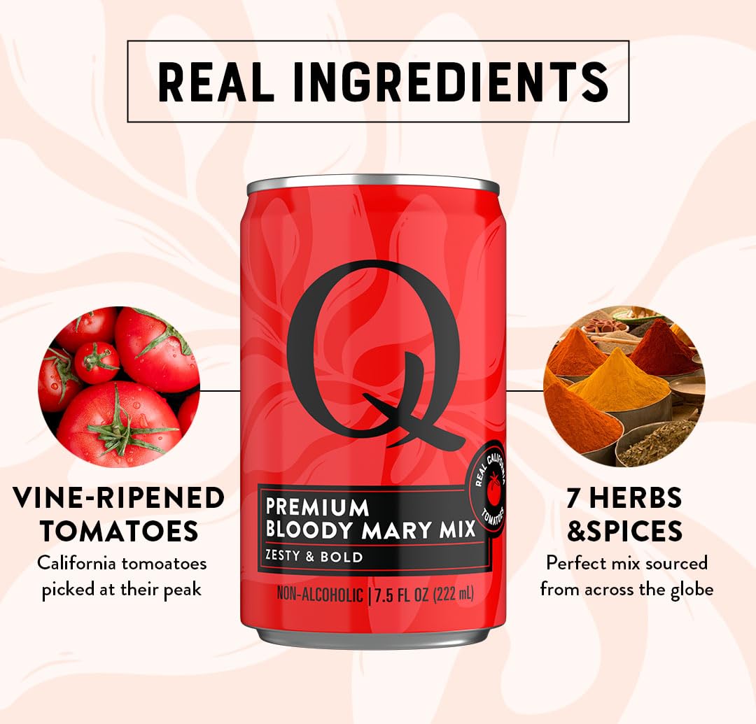 Q MIXERS Bloody Mary in a glass shows a ready-to-serve mocktail option