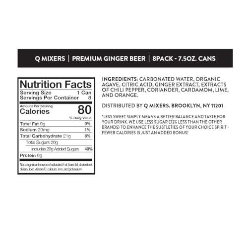 Q MIXERS Q GINGER BEER front can highlights real ingredients for premium drinks.
