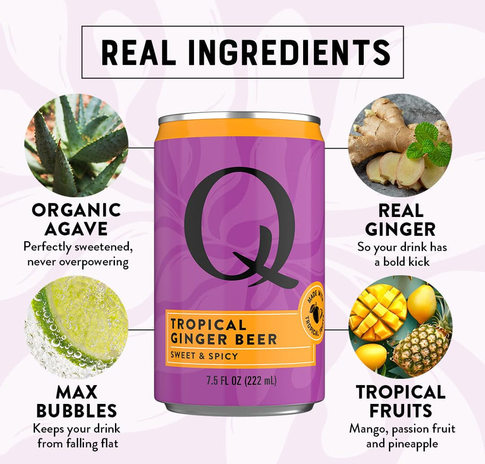 Q MIXERS Tropical Ginger Beer seven point five oz can ready for on-the-go serving