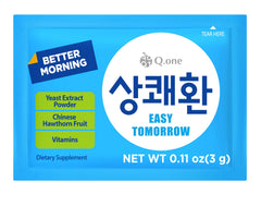 Q.one Easy Tomorrow Fresh packet open showing powder ready to mix