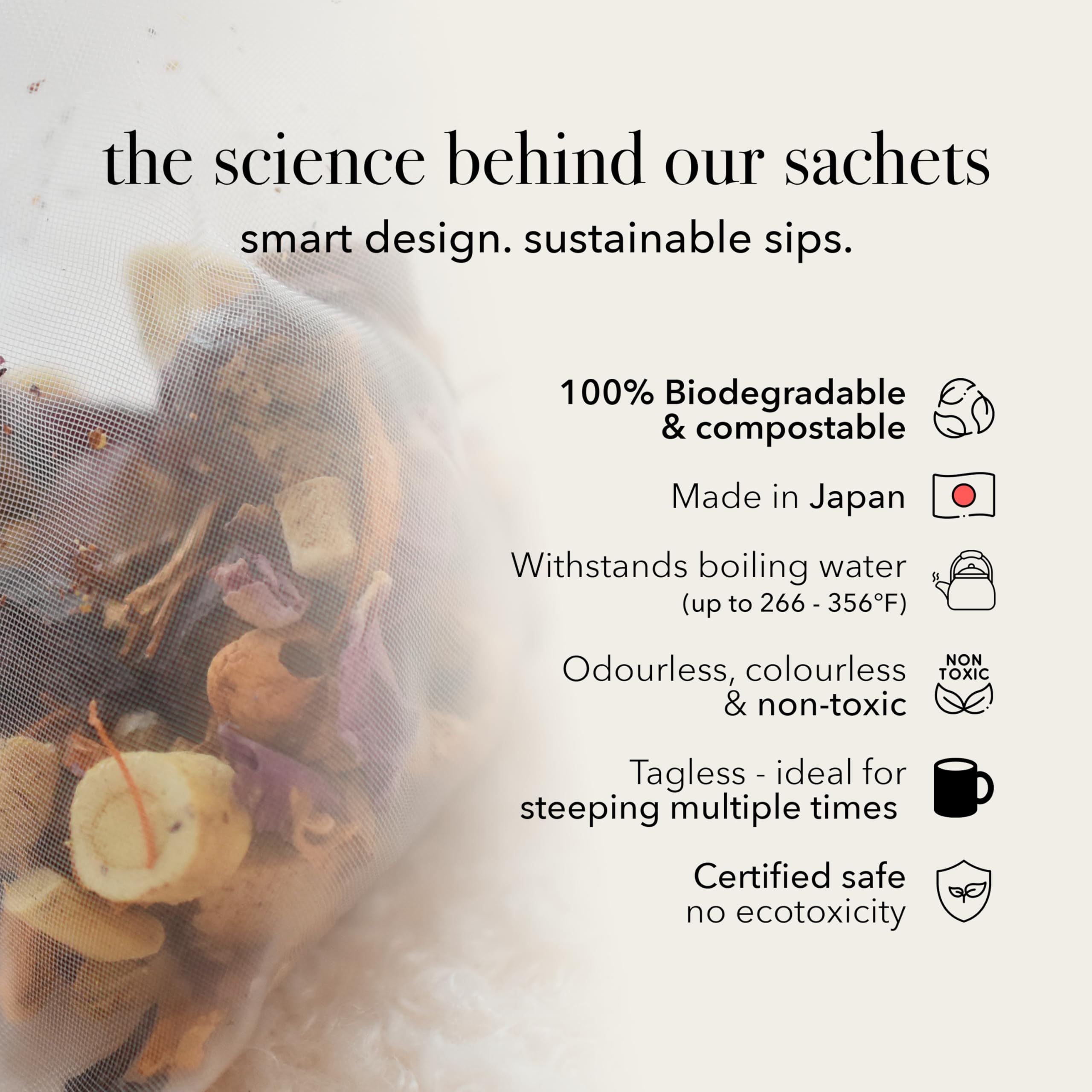 Caffeine-free relaxation tea by QISANE for evening enjoyment.